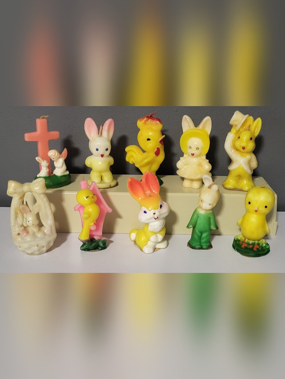 Vintage Gurley Candles (Ser Of 10) Easter Bunnies, Chicks & Bird